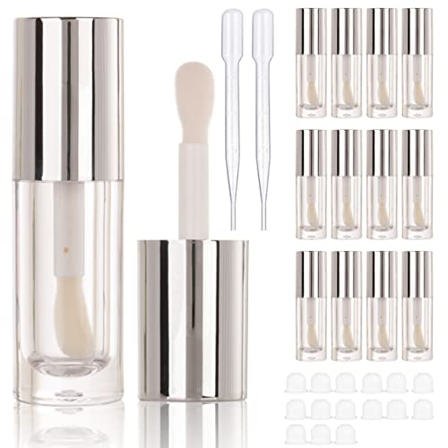 COSIDEA 14 leere 6 ml große Doe Foot Zauberstab, klobige Lipgloss-Röhren für DIY-Lipgloss, rosafarbene runde Lipgloss-Behälter mit dickem Zauberstab, silber von COSIDEA