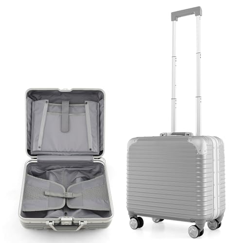 COSTWAY 16” Handgepäck, 34L Rollkoffer mit Laptopfach & Spinnerrädern, Leichter Reisekoffer mit Teleskopgriff & TSA-Schloss, Hartschalenkoffer aus PC + Aluminium für Geschäftsreisen, Silber von COSTWAY