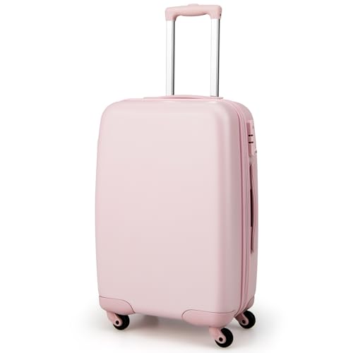 COSTWAY 20” Handgepäck, Reisekoffer mit Spinnerrädern & TSA-Schloss, PC-Hartschalenkoffer mit Aufkleber & teleskopischem Handgriff, Rollkoffer für Flugzeug Geschäftsreisen (Rosa) von COSTWAY