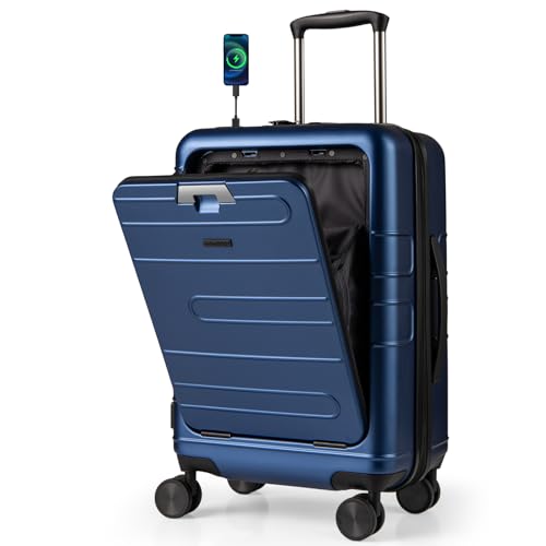 COSTWAY 20” Handgepäck mit Laptopfach, 40L Reisekoffer erweiterbar, Hartschalenkoffer mit Vordertasche, USB & Spinnerrädern, PC-Handgepäck Trolley mit TSA-Schloss für Geschäftsreisen (Blau) von COSTWAY