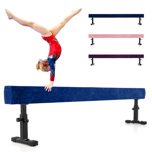 COSTWAY 226 cm Schwebebalken, Gymnastikbalken mit 3 Höhen verstellbar, Heimtrainingsgerät mit robusten Metallbeinen & Rädern, Balancierbalken für Anfänger und Profis (Blau) von COSTWAY