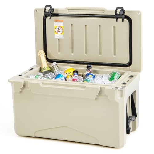 COSTWAY 28L Isolierbox Kühlbox tragbar, Wärmebehälter mit Flaschenöffner und Getränkehalter, Thermobox Speisetransportbehälter für Camping Picknick(Khaki) von COSTWAY