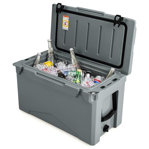 COSTWAY 47L Isolierbox Kühlbox tragbar, Wärmebehälter mit Flaschenöffner und Abflusssystem, Thermobox Speisetransportbehälter für Camping Picknick (Grau) von COSTWAY