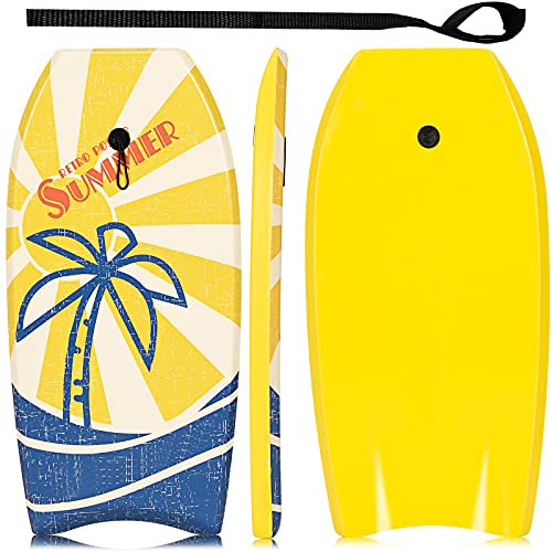 COSTWAY 93x47cm Bodyboard Schwimmbrett Schwimmboard Surfbrett Kinder und Jugendliche Surfboard Sup-Board inkl. Handgelenksleine (Gelb) von COSTWAY