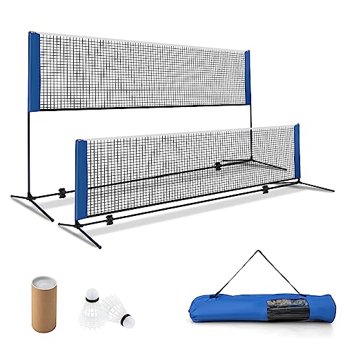 COSTWAY Badmintonnetz mit Ständer, Federballnetz höhenverstellbar mit 2 Federbällen & Tragetasche, tragbarer Netzständer Outdoor für Badminton Tennis Volleyball (310cm) von COSTWAY