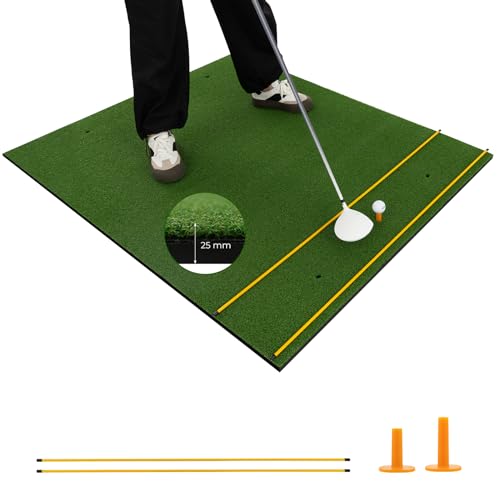 COSTWAY Golf Abschlagmatte, 152 x 117cm Golf Übungsmatte inkl. 2 Gummi-Tees und 2 Ausrichtungsstäbe, Golfmatte mit 6 Abschlagpositionen für Indoor und Outdoor (152 x 117cm, 25mm) von COSTWAY