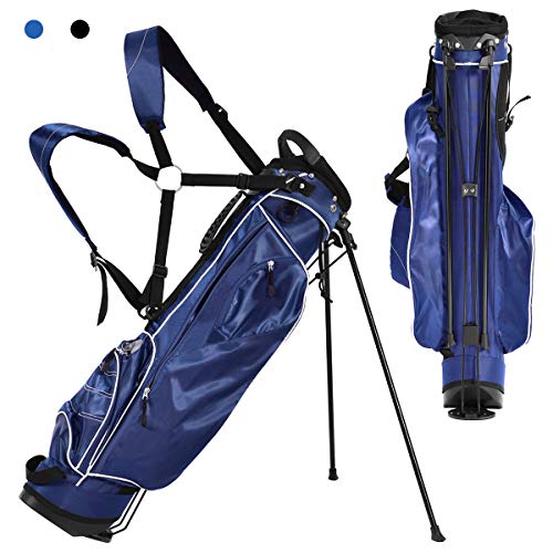 COSTWAY Golfbag, Golf Stand Bag mit Standfüßen, Regenhaube & 4-facher Unterteilung, tragbare Pencil Bag mit Kopfteil & Tragegurt, leichte Golftasche für Damen & Herren (Blau) von COSTWAY