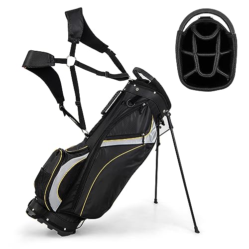 COSTWAY Golfbag, Golf Stand Bag mit Standfüßen, Regenhaube & 8-facher Unterteilung, tragbare Pencil Bag mit Kopfteil & Tragegurt, Golf Tasche für Damen & Herren von COSTWAY