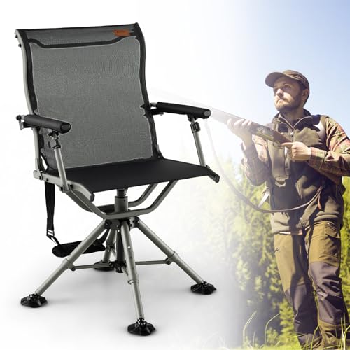 COSTWAY Jagdstuhl 360° drehbar, klappbarer Campingstuhl, höhenverstellbarer Drehstuhl mit Armlehnen, Klappstuhl mit Tragegurt, Angelstuhl bis 180 kg belastbar, Faltstuhl für Jagd, Angeln, Camping von COSTWAY