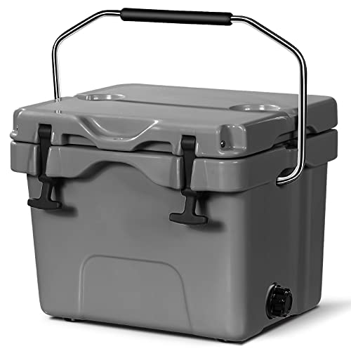 COSTWAY Kühlbox 15 Liter, Isolierbox tragbar mit Griff & Ablassstopfen & Getränkehalter, Thermobox Wärmebehälter für Essen & Getränke, 45 x 34 x 33 cm (Grau) von COSTWAY