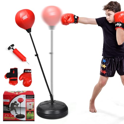 COSTWAY Punchingball 120-154cm höhenverstellbar, Standboxball freistehend, Boxsack Set, Boxset, Box Set inkl. Boxhandschuhe und Handpumpe, Geeignet für Erwachsene, Jungen und Mädchen ab 8 Jahren von COSTWAY