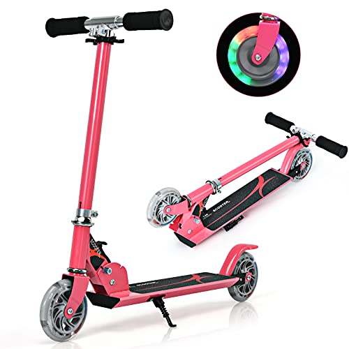 COSTWAY Kinder Roller mit LED Rädern, Kinder Scooter ab 4 Jahre, Cityroller höhenverstellbar, Kinder Kickscooter Tretroller für Junge und Mädchen (Rosa) von COSTWAY