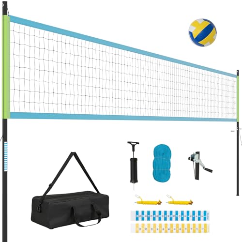 COSTWAY Volleyballnetz Outdoor, 9,5 x 1 m Pool Volleyball Netz Höhenverstellbar mit Ständer, Volleyball, Hammer, Pumpe & Tragetasche, tragbare Beachvolleyball für Garten, Strand, Hinterhof (Grün) von COSTWAY