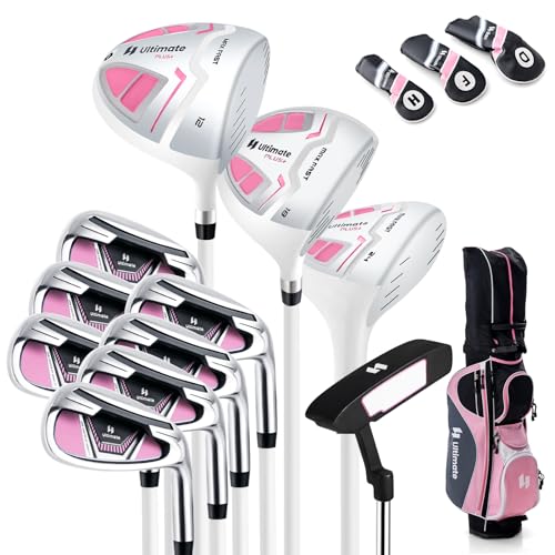 COSTWAY komplettes Damen Golfschläger Set, 11 teilige Golfschlägersätze rechtshändig mit Tragetasche & Regenhaube, Golfset mit 1 Driver & 3 Fairway & 5 Hybrid & 5/6/7/8/9/ P/S Eisen & Putter (Rosa) von COSTWAY
