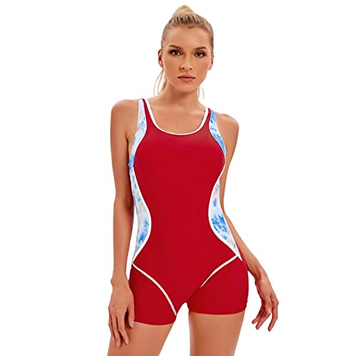 COTCLO Einteiler Badeanzug Damen Sport One-Piece Badeanzug Konservative Farbe Passende Sexy Rückenlose Badeanzug Sommer Beach Party Badeanzug-Red,5XL von COTCLO