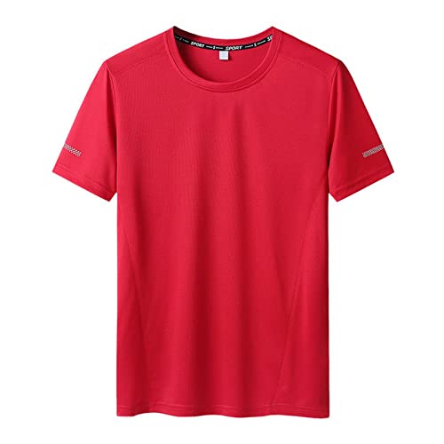 COTCLO Kurzarm Plus Size Summer Big Tops T-Shirts Schnell Trocken Schlanker Fit T-Shirt Männer Sportmaschen Kurzarm Übergroße Männer T-Shirts T-Shirts-1706 Red,XXXL von COTCLO