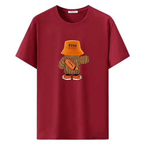COTCLO Kurzarm Plus Size T-Shirt Männer Sommer Kurzarm Tshirt Baumwolle Shirt Männlich Große Größe 12Xl Tops Tees-Wine Red,12Xl(160Kg to 170Kg) von COTCLO