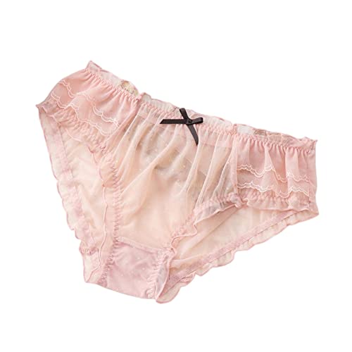 COTCLO Unterhosen Frauen Spitze Höschen Große Größe Rüsche Dünne Transparente Schnelltrocknende Mesh Dame Unterwäsche Weibliche Höschen-Pink,M40-45Kg,1Pc von COTCLO