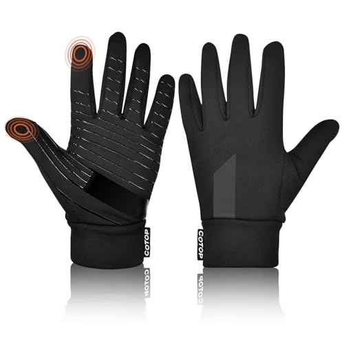 COTOP Kinder Fahrradhandschuhe Winter, Dünn Fleece Winddichte Handschuhe, Outdoor Fingerhandschuhe Jungen Mädchen 5-10 Jahre für Radfahren, Roller, Sport(Schwarz M) von COTOP