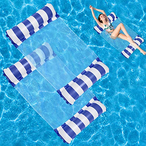Luftmatratze Pool 2 Stück Luftmatratze Wasser 4 in1 Aufblasbare Wasserhängematte mit Netz, Wasser Hängematte für Erwachsene und Kinder(2Stück Blau) von COTTONIX