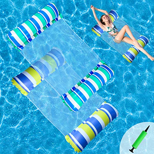 Luftmatratze Pool 2 Stück Luftmatratze Wasser 4 in1 Aufblasbare Wasserhängematte mit Netz, Wasser Hängematte für Erwachsene und Kinder(Grün Gelb) von COTTONIX