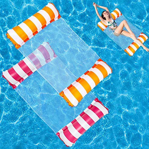 Luftmatratze Pool 2 Stück Luftmatratze Wasser 4 in1 Aufblasbare Wasserhängematte mit Netz, Wasser Hängematte für Erwachsene und Kinder(Rose Orange) von COTTONIX