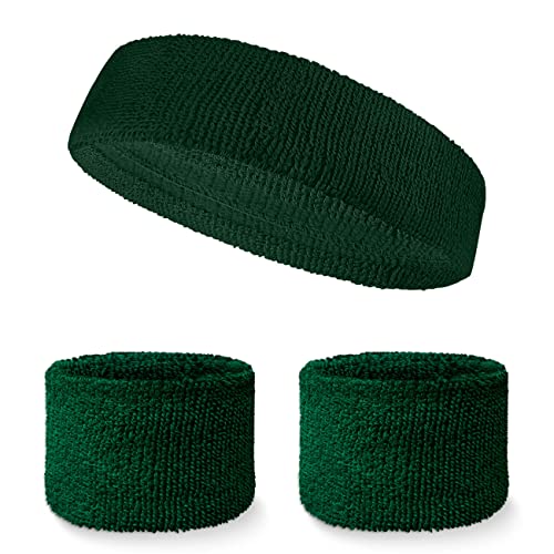 COUVER - Dunkelgrünes athletisches Schweißband-Set (Stirnband und 2 Armbänder) für Sport von COUVER
