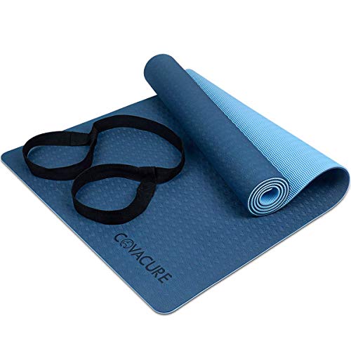 COVACURE Yogamatte Gymnastikmatte Sportmatte - 183 x 66 x 0,6 cm Fitnessmatte TPE rutschfest Yogamatte, Licht, Langlebig mit Tragegurt für Yoga & Pilates (Blau) von COVACURE