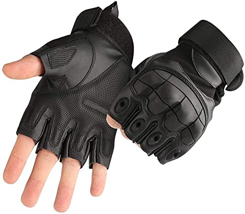 COZOME Motorradhandschuhe Fingerlos Herren, Halbfinger Handschuhe Motorrad Sommer, Knöchelschutz Kurzfinger Handschuhe für Skate Motorroller Fahrrad Motocross Chopper (Schwarz,L) von COZOME