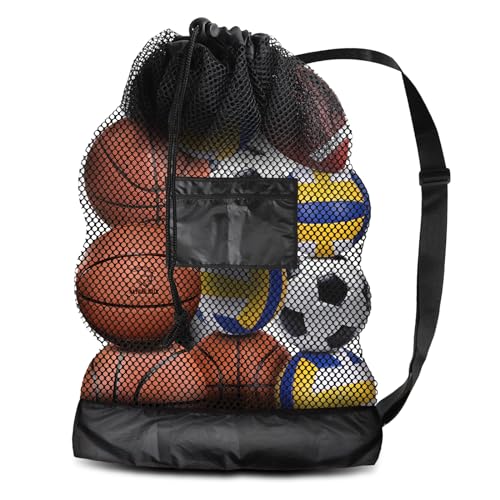 CPROSP Ballnetz für 10 Bälle, Balltasche 76 * 102CM, Ballsack mit seitlichen Reißverschlusstasche, Ballsack für Basketball, Strandtuch und Schwimmbekleidung von CPROSP