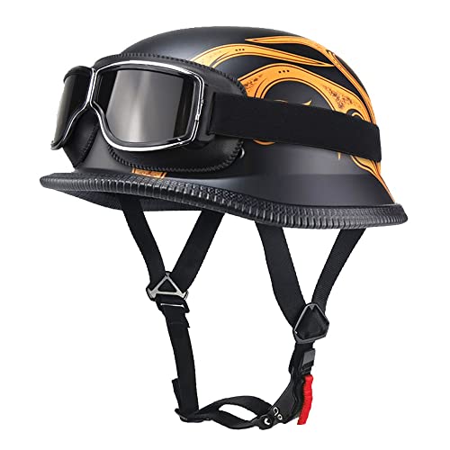 Deutsch Helm Halboffenen,Vintage Öffnen Motorradhelm Halb-Helm,ECE-Zertifizierung Chopper Helm mit Sonnenbrille für Mopeds Cruiser Vintage Jet Helm SchnellverschlussschnallenL(59-60cm) von CPXZYU