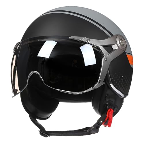 Offener Sturzhelm ECE/DOT Zertifiziert, Jethelm Mit Sonnenblende, Retro Rollerhelm, Retro-Stil Öffnen 3/4 Motorradhelm Für Männer Und Frauen A,XL(61-62CM) von CQHZCL