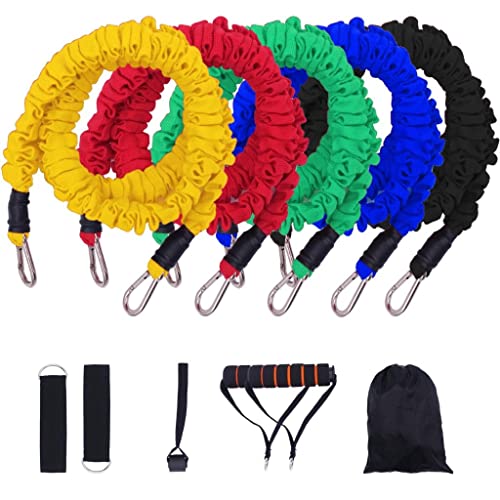 100-150LB Schlauch-Widerstandsbänder-Set mit schützenden Nylonhüllen, Fitness-Gummibänder für das Heimtraining, Trainingsgeräte (Farbe: Mehrfarbig, Größe: 100LB) von CQLXZ