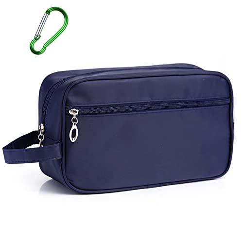 1 Stück Dunkelblaue Kulturtasche für Herren, tragbare Reise-Waschtasche, Kosmetiktasche, Handtasche, Outdoor, große Kapazität, Aufbewahrungstasche, Badezimmertasche mit 1 grünen Karabiner Nr. 6 von CQQNIU