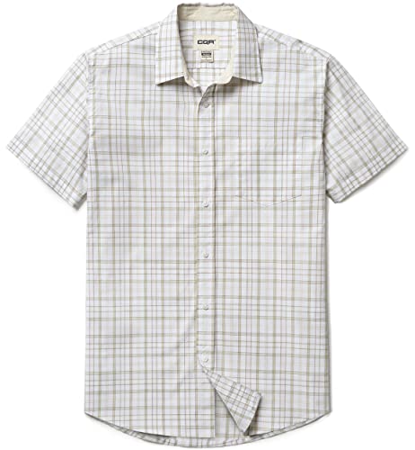 CQR Herren Regular Fit Kurzam Hemd, Causual Button-Up Popline Hemd aus 100%, Tos501 1pack - Tea White, XXL von CQR