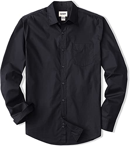 CQR Herren Regular Fit Langarm Hemd, Causual Button-Up Popline Hemd aus 100%, Tol503 1pack - Black, M von CQR