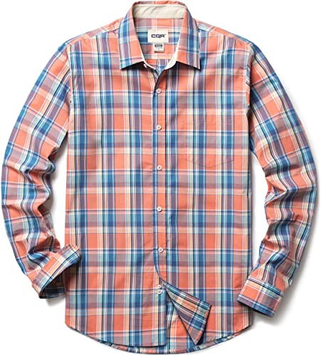CQR Herren Regular Fit Langarm Hemd, Causual Button-Up Popline Hemd aus 100%, Tol503 1pack - Coral Isles, L von CQR