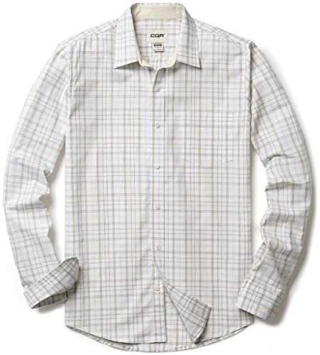 CQR Herren Regular Fit Langarm Hemd, Causual Button-Up Popline Hemd aus 100%, Tol503 1pack - Tea White, L von CQR