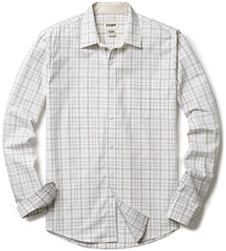 CQR Herren Regular Fit Langarm Hemd, Causual Button-Up Popline Hemd aus 100%, Tol503 1pack - Tea White, XL von CQR
