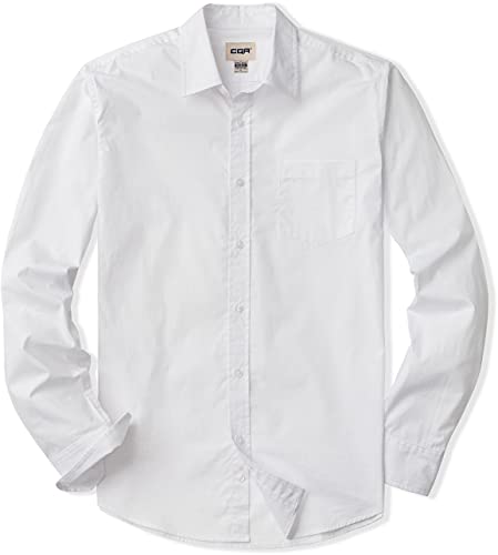 CQR Herren Regular Fit Langarm Hemd, Causual Button-Up Popline Hemd aus 100%, Tol503 1pack - White, L von CQR
