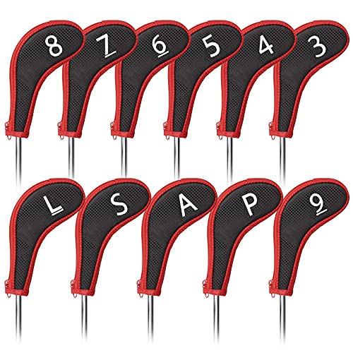 11-teiliges Golfschlägerhauben-Set, Netz-Design, Schlägerhauben mit Nummer auf beiden Seiten, geeignet für Rechts- und Linkshänder, mit Reißverschluss (schwarz und rot) von CRAFTSMAN GOLF