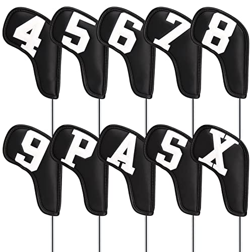 Craftsman Golf 10 Stück (4 5 6 7 8 9 P A S X) schwarz mit weißem großen Leder Nr. Golf Eisen Schlägerhauben Set Magnetverschluss Verlängerte Version von CRAFTSMAN GOLF