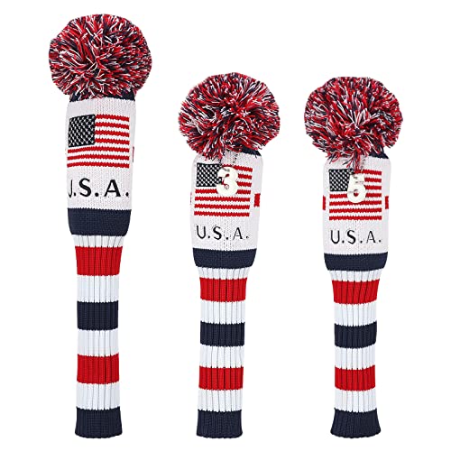 Craftsman Golf USA Flag Knit Vintage Pom Pom 3pcs Headcover Set Socken Covers for Driver and Woods von CRAFTSMAN GOLF