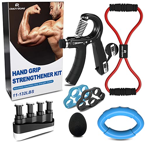 CRAZYROPE Handtrainer Unterarmtrainer, Fingertrainer Set (8er Pack), Griffkraft Trainer, Verstellbarer Grip Trainer, Finger Trainingsgerät, Handgelenk Trainer von CRAZYROPE