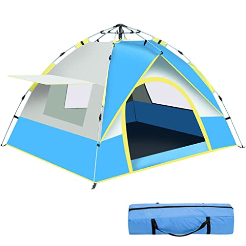 Tragbares Instant-Kabinenzelt, Aufbau für 3–4 Personen in 60 Sekunden, Wasser- und winddichtes Zelt für Familiencamping und Wandern (Blau a) von CRBUDY