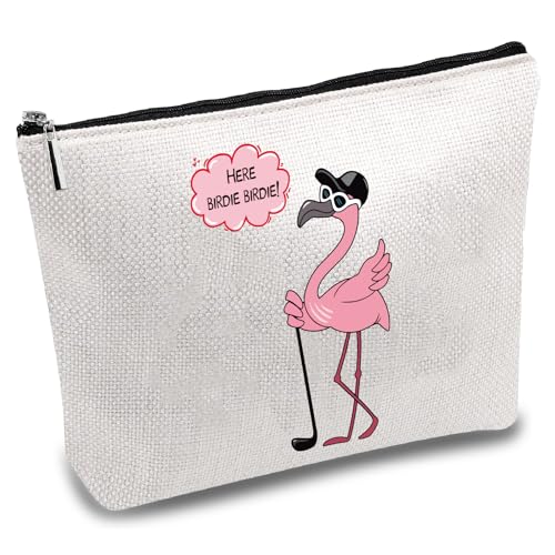 CREATCABIN Golf Flamingo Make-Up-Tasche,Kosmetiktasche Metallreißverschluss,Polycotton,Kulturbeutel,Reisetasche,Organizer,Geldbörse,Zubehör,Geschenke Für Frauen,Schwester,25x18cm,Hier Birdie Birdie! von CREATCABIN