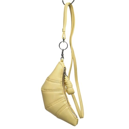 CRGANGZY Damen-Mini-Croissant-Tasche, modische Lippenstift-Tasche, einfarbig, Halsknödel-Tasche, PU-Leder, kleine Aufbewahrungstasche für Outdoor-Reisen (gelb) von CRGANGZY