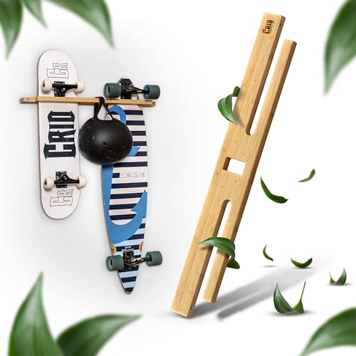 CRID Doppel Skateboard Wandhalterung aus Bambus - Inklusive gratis Montagekit - Robust und stabil für Skateboards, Longboards, Cruiserboards & Snowboards - Inkl. gratis Montagekit - Deutsche Marke von CRID