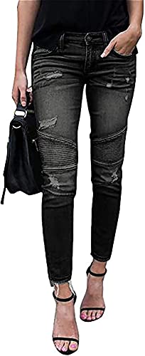 Damen Skinny Jeans Löcher Ankle Jeanshosen Rissen Löcher Mit Hoher Taille Dehnbar Lässig Dünne Lange Lounge Jeans Hosen (Color : Gray, Size : XL) von CRMY
