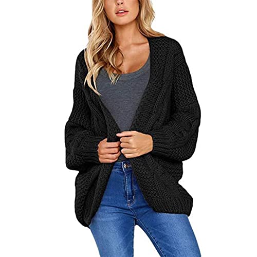 Damen-Strickjacke-Pullover 100% Baumwolle, kopiert Lange Ärmel übergroße Strickjacke (Color : Black, Size : M) von CRMY